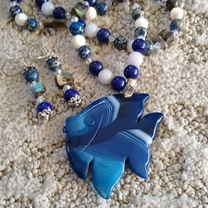 Handmade Gemstone Necklace Blue Agate Fish